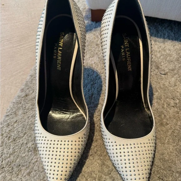 Saint Laurent White Studded Heels - Picture 2 of 10